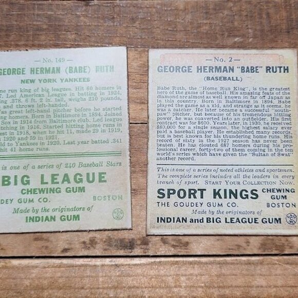 2x Babe Ruth 1933 Goudey #2 + #149 custom cards - Picture 3 of 3